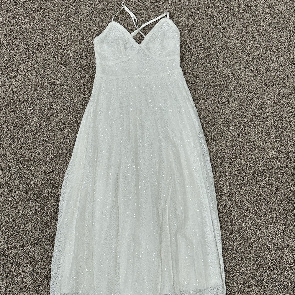 Lulu's White Allover Sequin Spaghetti Strap Dress